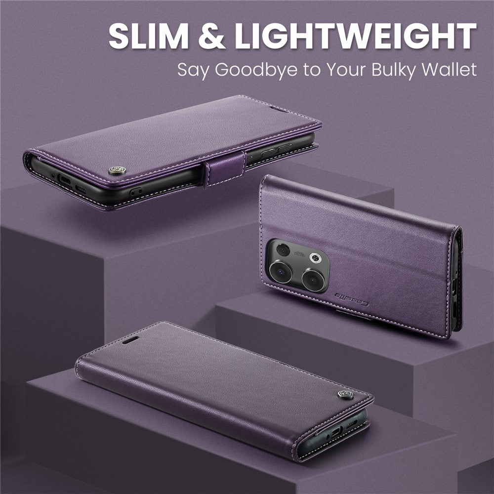 For Oppo Reno13 5G (Global) Case CASEME 023 Series RFID Blocking Leather Wallet Stand Phone Cover - Purple