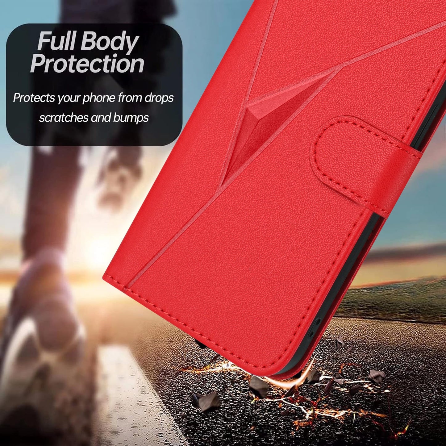 For Samsung Galaxy M06 5G / Galaxy F06 5G Case Triangle Imprint Leather Phone Cover with Lanyard - Red