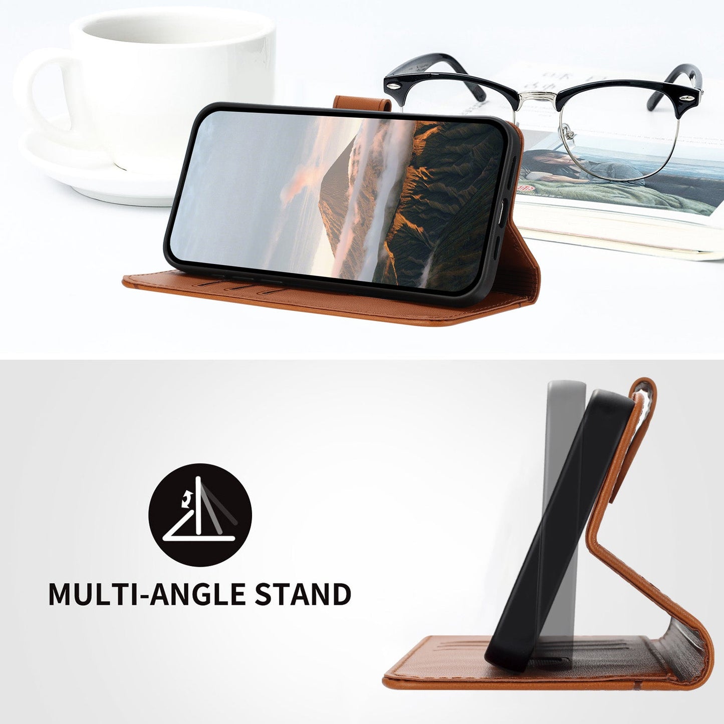 For Samsung Galaxy M06 5G / Galaxy F06 5G Case Triangle Imprint Leather Phone Cover with Lanyard - Coffee