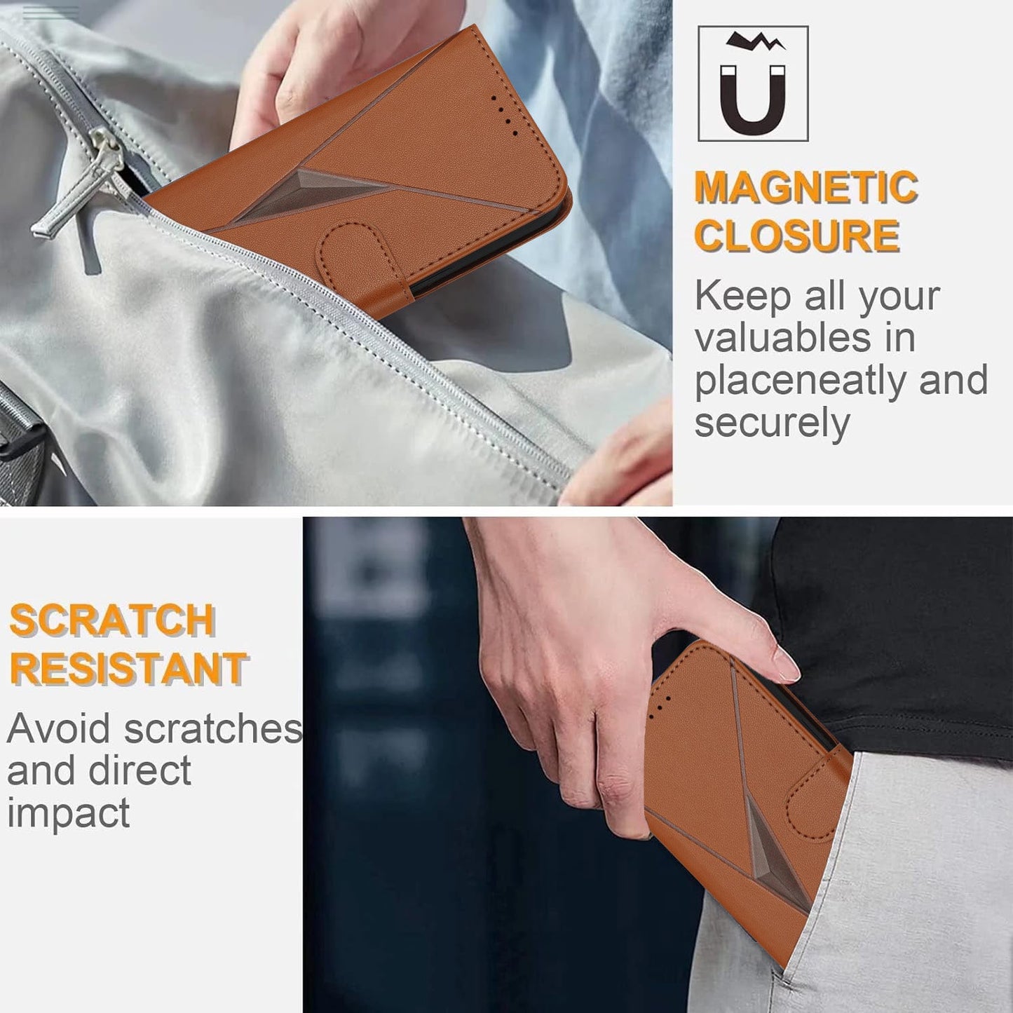 For Samsung Galaxy M06 5G / Galaxy F06 5G Case Triangle Imprint Leather Phone Cover with Lanyard - Coffee
