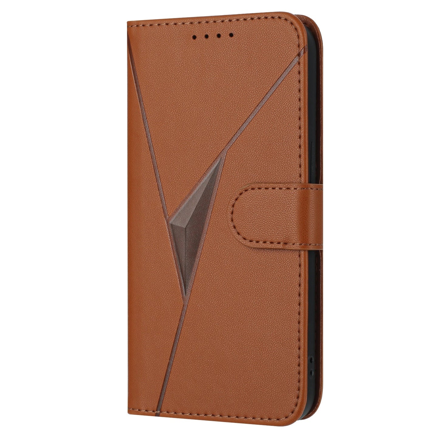 For Samsung Galaxy M06 5G / Galaxy F06 5G Case Triangle Imprint Leather Phone Cover with Lanyard - Coffee