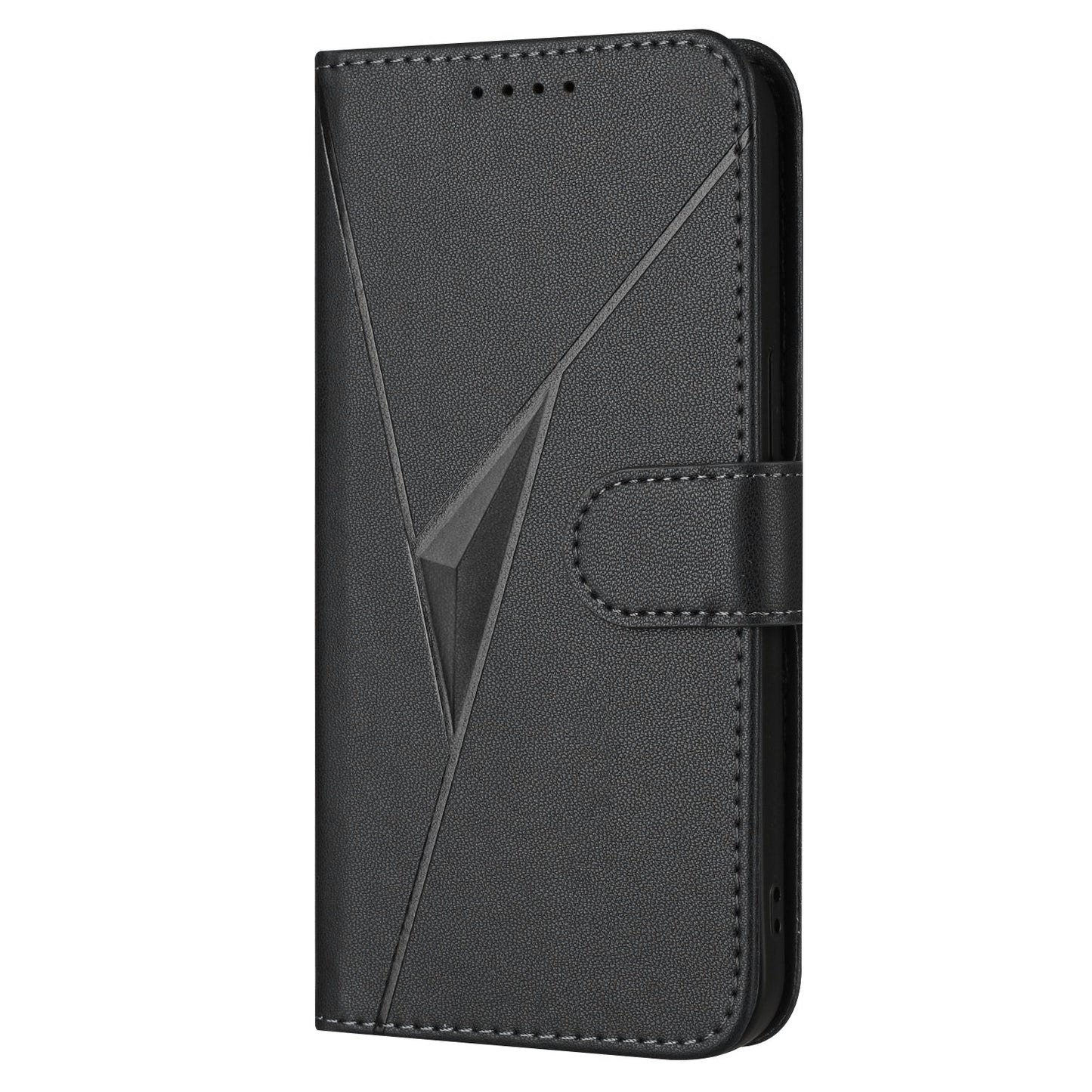For Samsung Galaxy M06 5G / Galaxy F06 5G Case Triangle Imprint Leather Phone Cover with Lanyard - Black