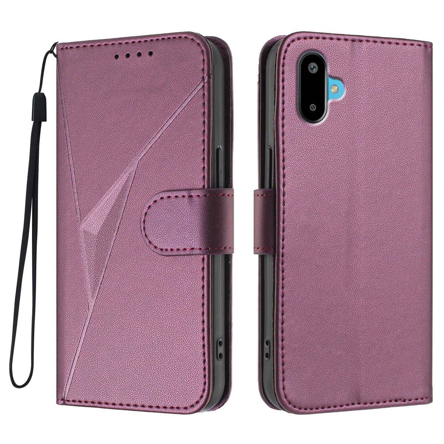 For Samsung Galaxy M06 5G / Galaxy F06 5G Case Triangle Imprint Leather Phone Cover with Lanyard - Dark Purple