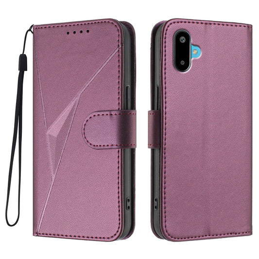 For Samsung Galaxy M06 5G / Galaxy F06 5G Case Triangle Imprint Leather Phone Cover with Lanyard - Dark Purple