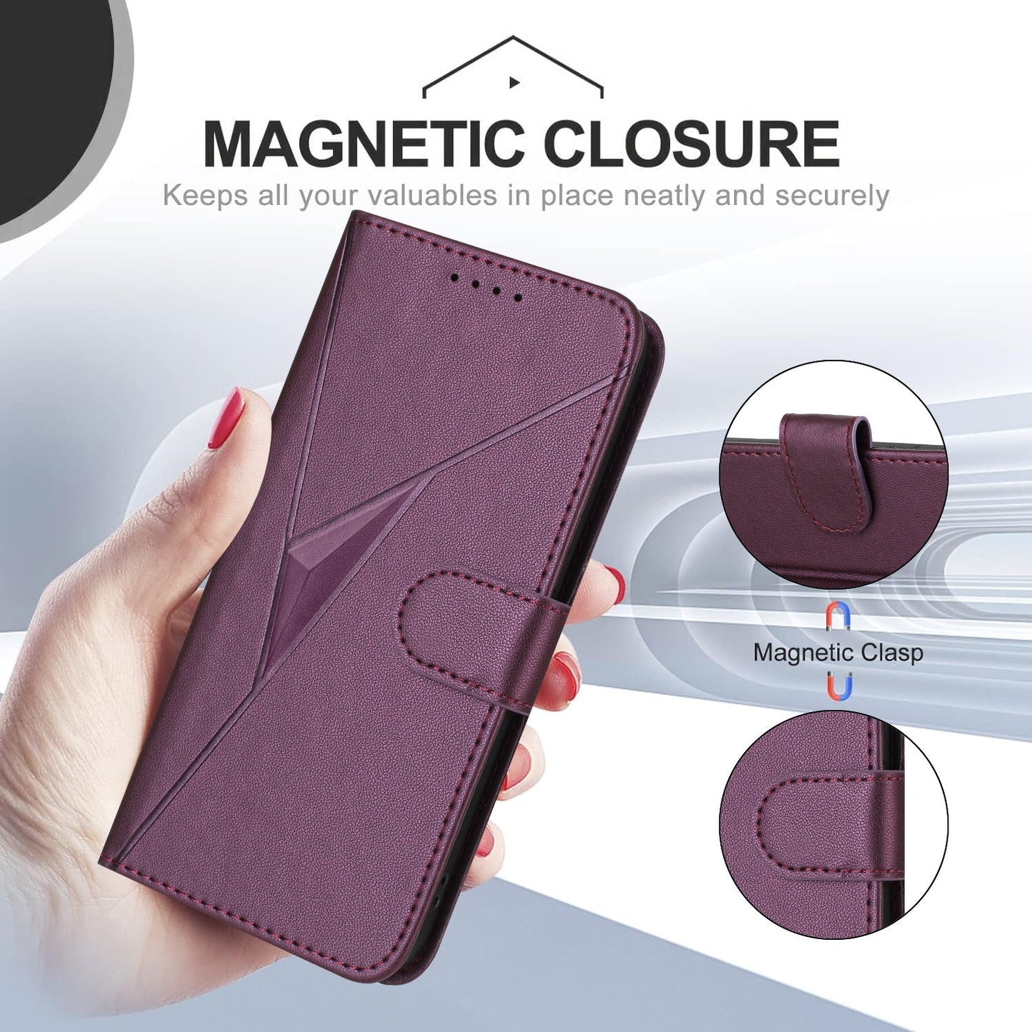 For Samsung Galaxy M06 5G / Galaxy F06 5G Case Triangle Imprint Leather Phone Cover with Lanyard - Dark Purple