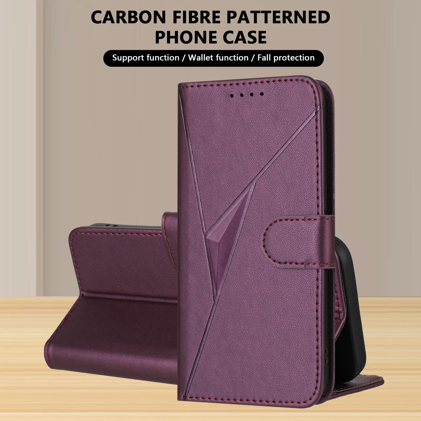 For Samsung Galaxy M06 5G / Galaxy F06 5G Case Triangle Imprint Leather Phone Cover with Lanyard - Dark Purple