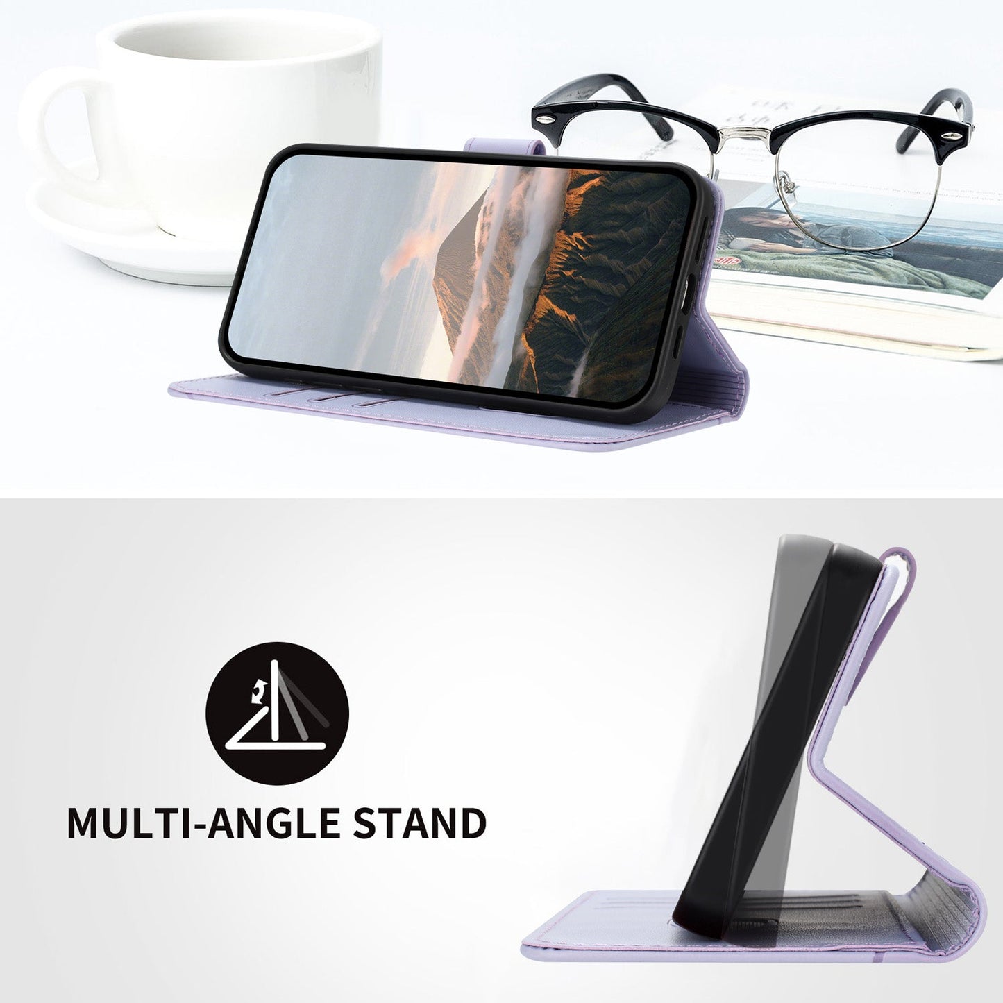For Samsung Galaxy M06 5G / Galaxy F06 5G Case Triangle Imprint Leather Phone Cover with Lanyard - Light Purple