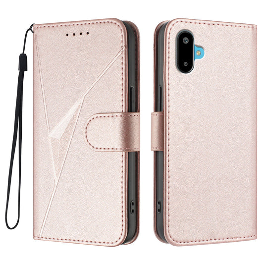 For Samsung Galaxy M06 5G / Galaxy F06 5G Case Triangle Imprint Leather Phone Cover with Lanyard - Rose Gold