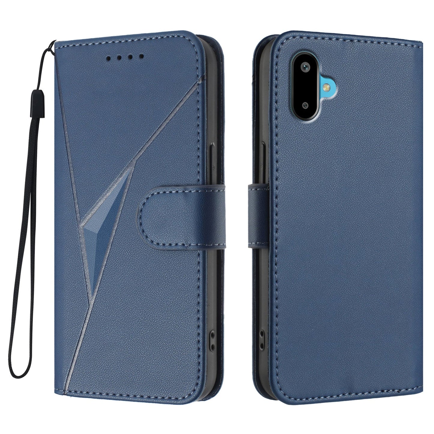 For Samsung Galaxy M06 5G / Galaxy F06 5G Case Triangle Imprint Leather Phone Cover with Lanyard - Royal Blue