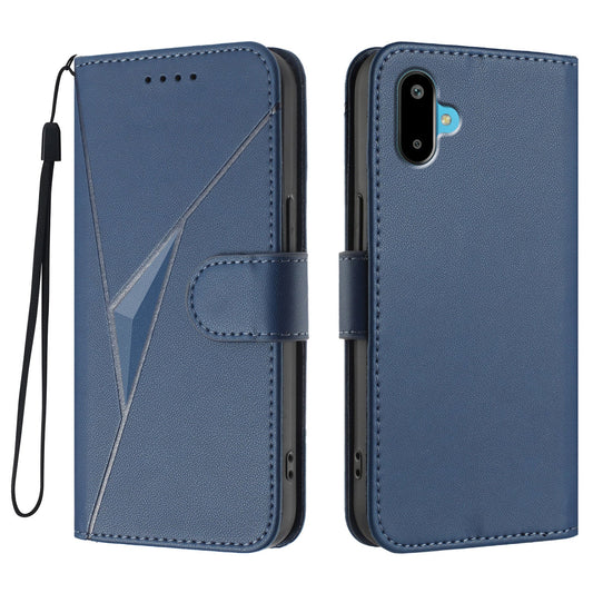 For Samsung Galaxy M06 5G / Galaxy F06 5G Case Triangle Imprint Leather Phone Cover with Lanyard - Royal Blue