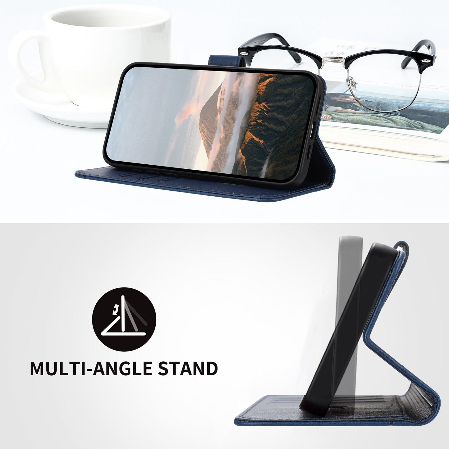 For Samsung Galaxy M06 5G / Galaxy F06 5G Case Triangle Imprint Leather Phone Cover with Lanyard - Royal Blue
