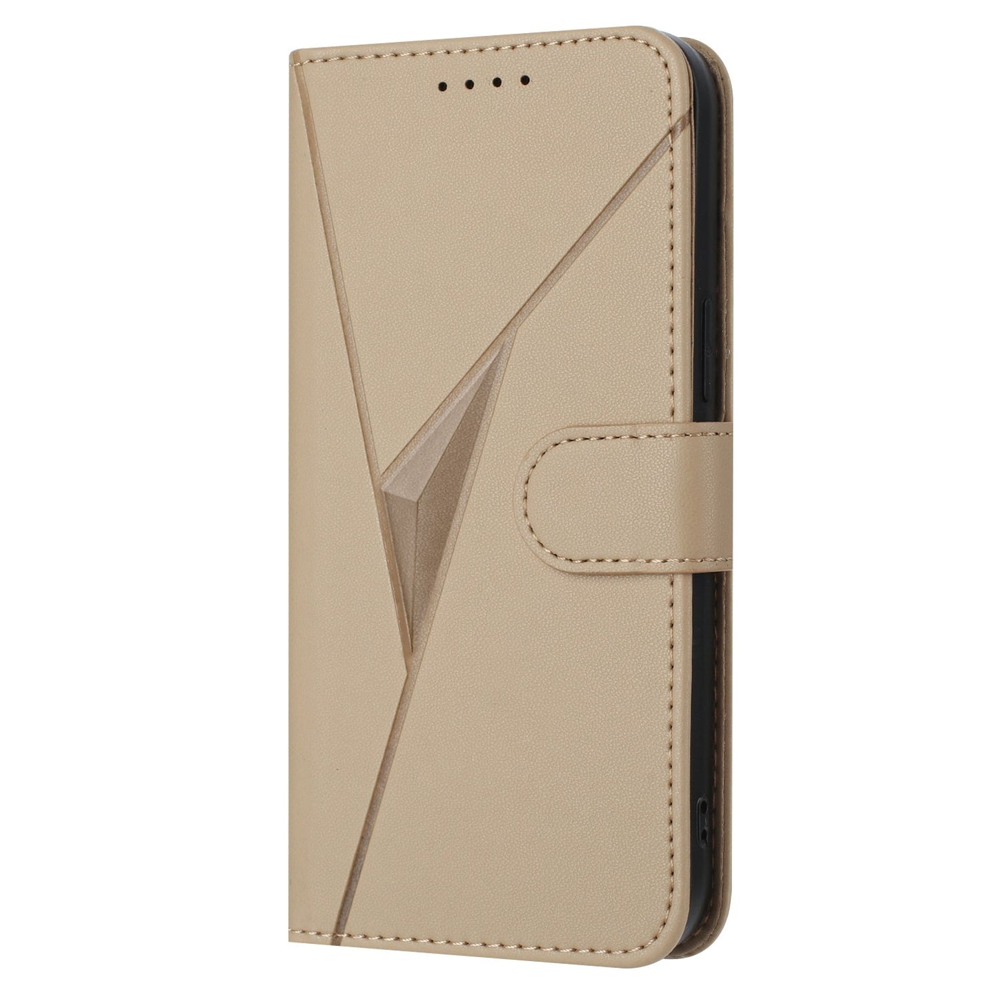 For Samsung Galaxy M06 5G / Galaxy F06 5G Case Triangle Imprint Leather Phone Cover with Lanyard - Golden