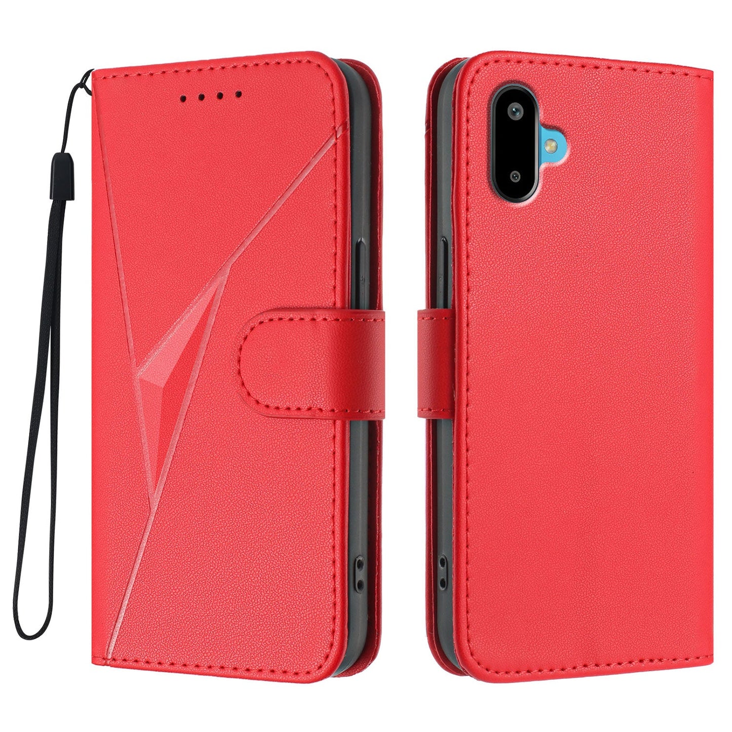 For Samsung Galaxy M16 5G / Galaxy F16 5G Case Triangle Imprint Leather Phone Cover with Lanyard - Red