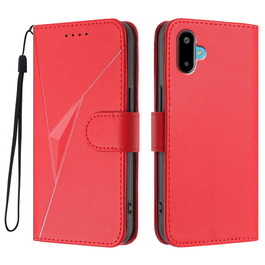 For Samsung Galaxy M16 5G / Galaxy F16 5G Case Triangle Imprint Leather Phone Cover with Lanyard - Red