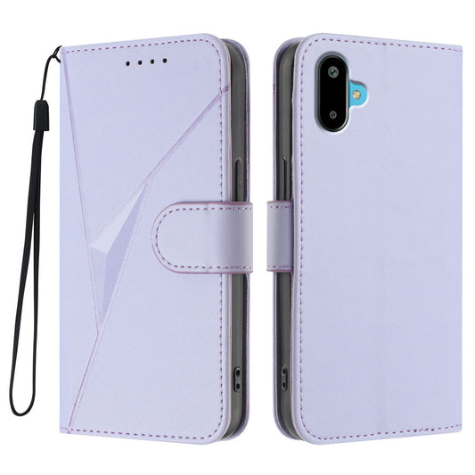For Samsung Galaxy M16 5G / Galaxy F16 5G Case Triangle Imprint Leather Phone Cover with Lanyard - Light Purple