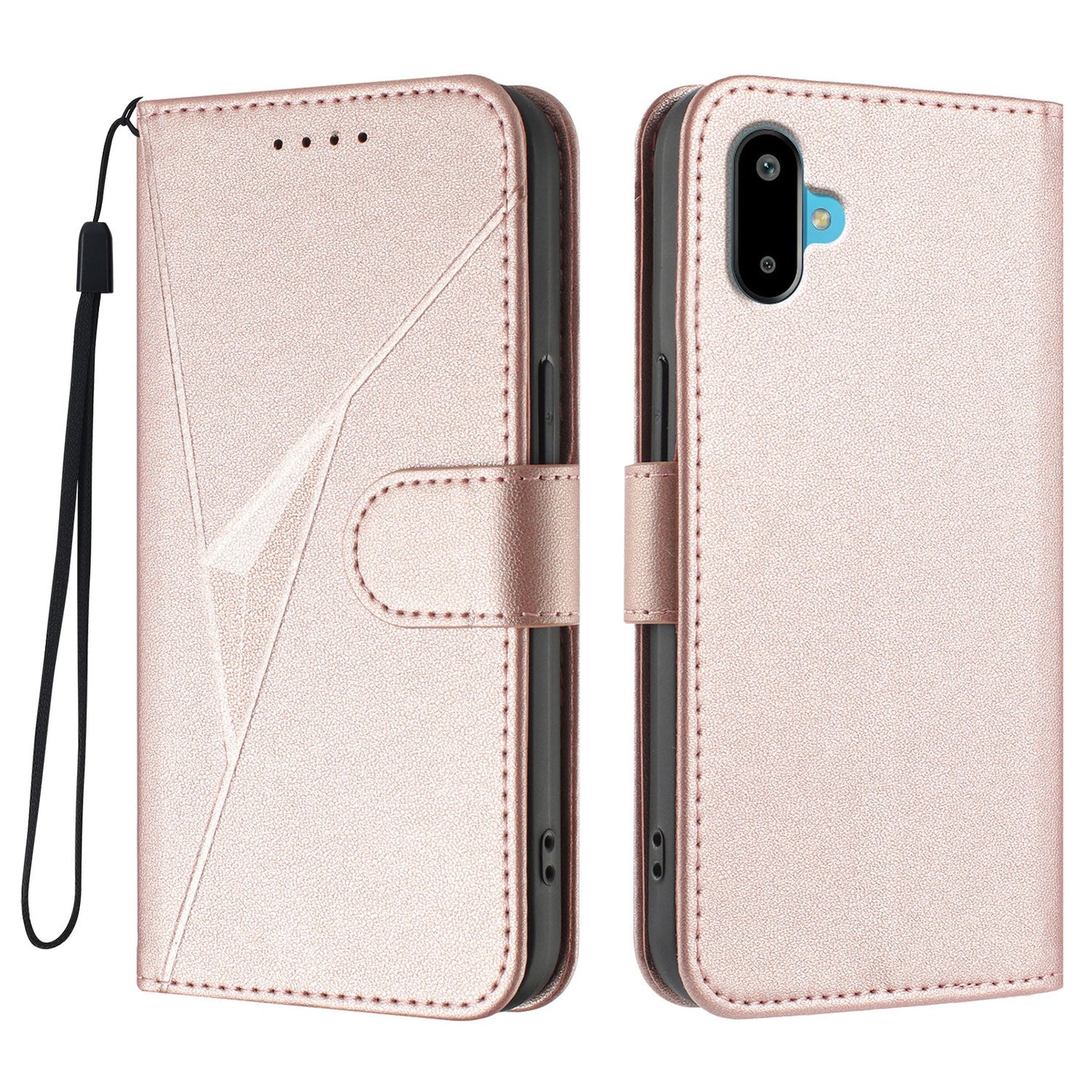 For Samsung Galaxy M16 5G / Galaxy F16 5G Case Triangle Imprint Leather Phone Cover with Lanyard - Rose Gold