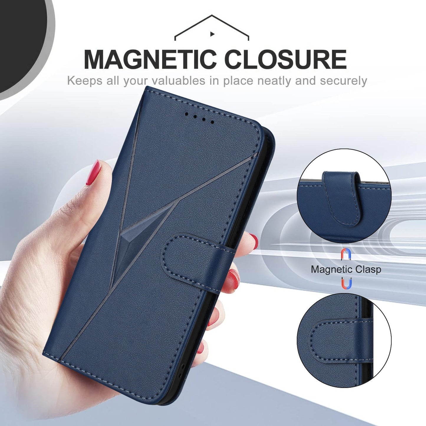For Samsung Galaxy M16 5G / Galaxy F16 5G Case Triangle Imprint Leather Phone Cover with Lanyard - Royal Blue