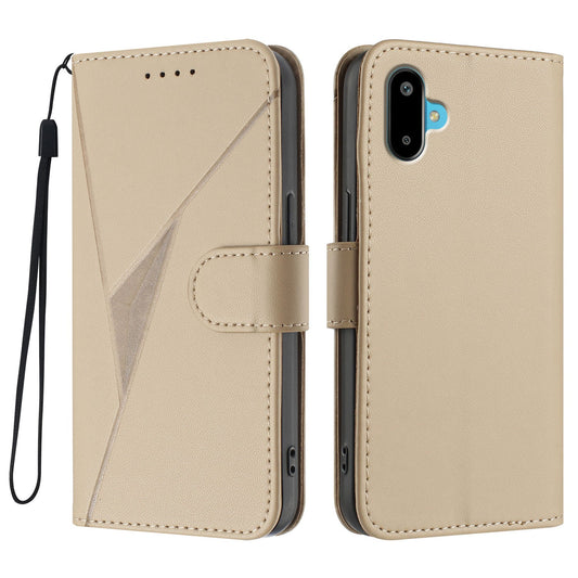 For Samsung Galaxy M16 5G / Galaxy F16 5G Case Triangle Imprint Leather Phone Cover with Lanyard - Golden