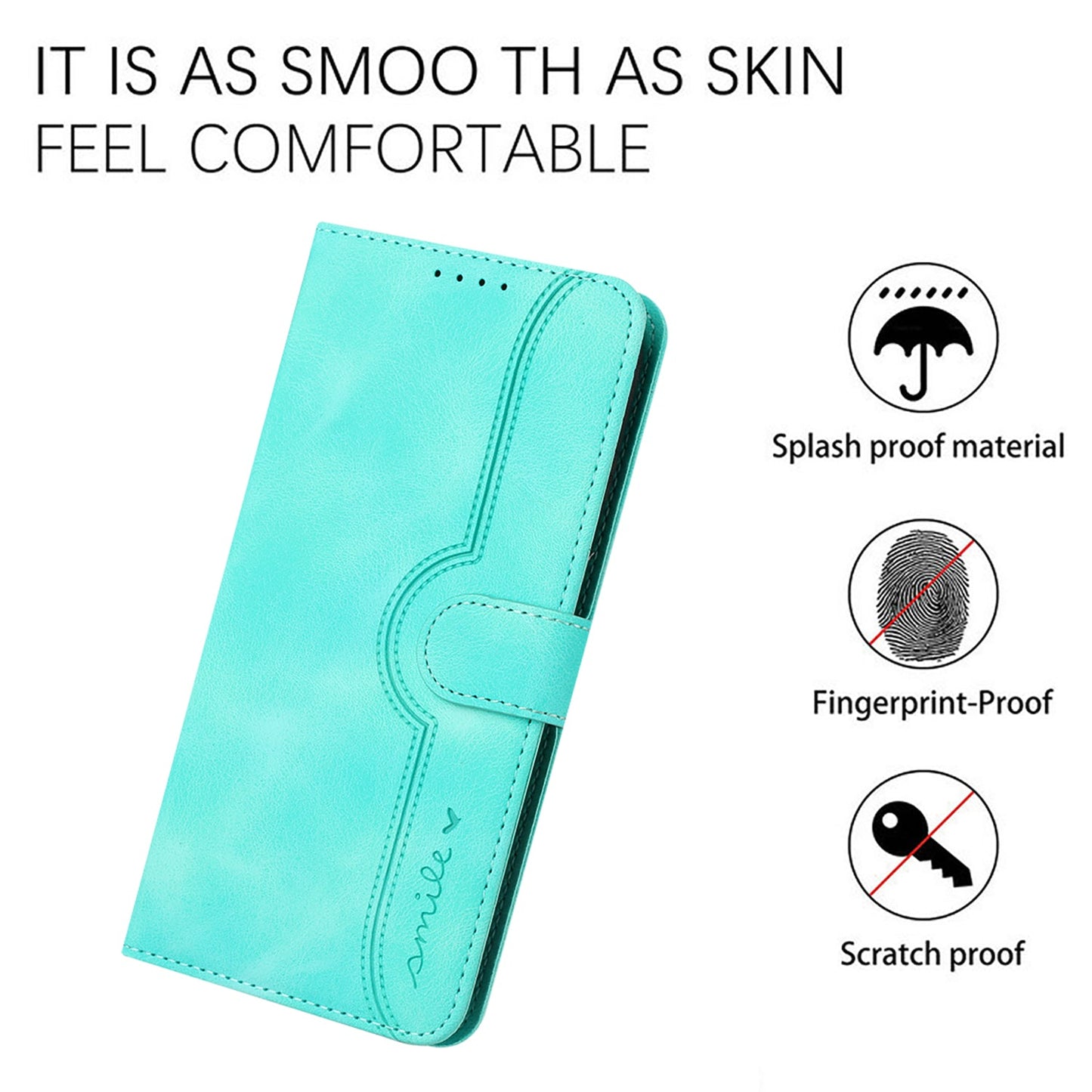 For Samsung Galaxy M06 5G / Galaxy F06 5G Leather Case Wallet Stand Smile Imprinted Phone Cover with Strap - Light Blue