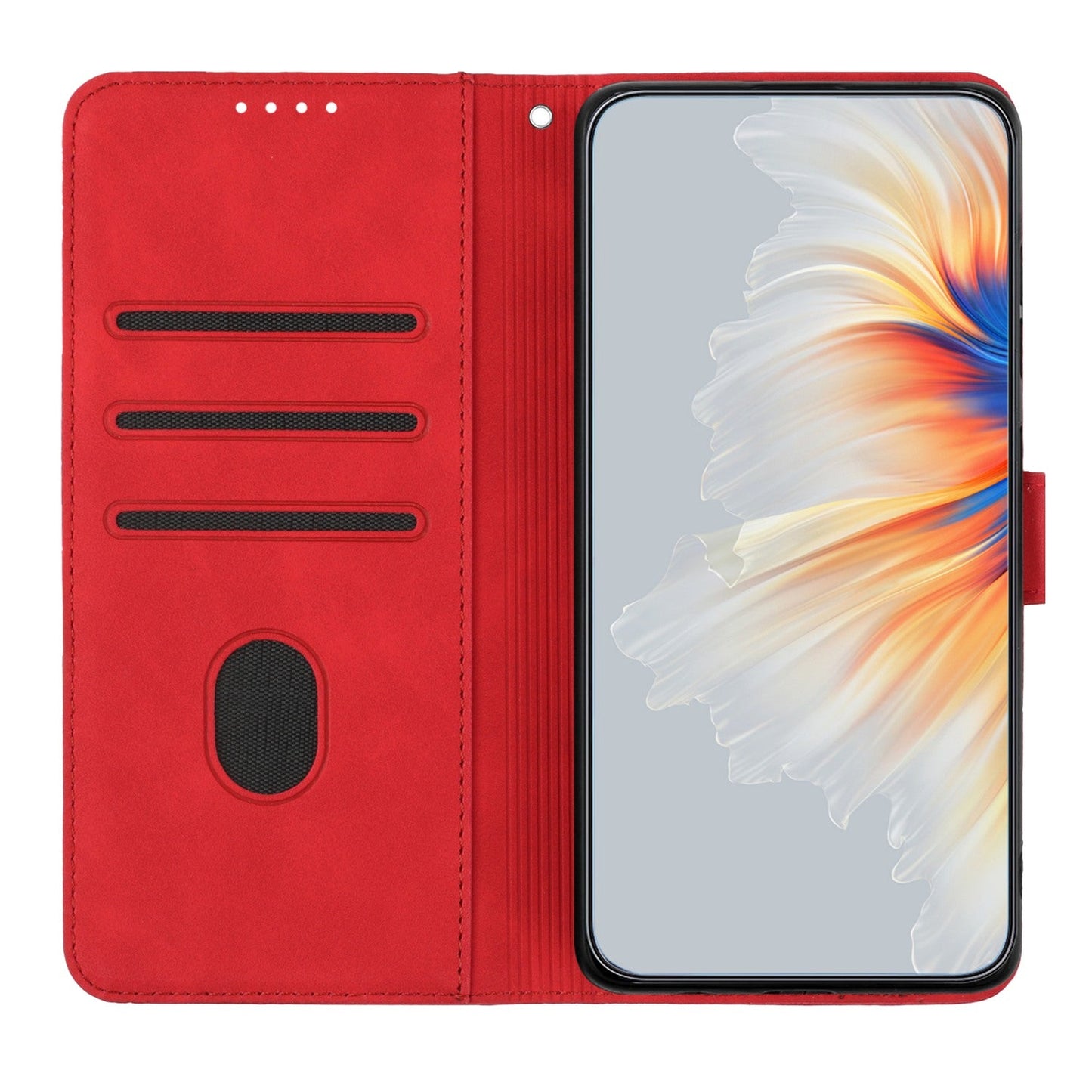 For Samsung Galaxy M06 5G / Galaxy F06 5G Leather Case Wallet Stand Smile Imprinted Phone Cover with Strap - Red