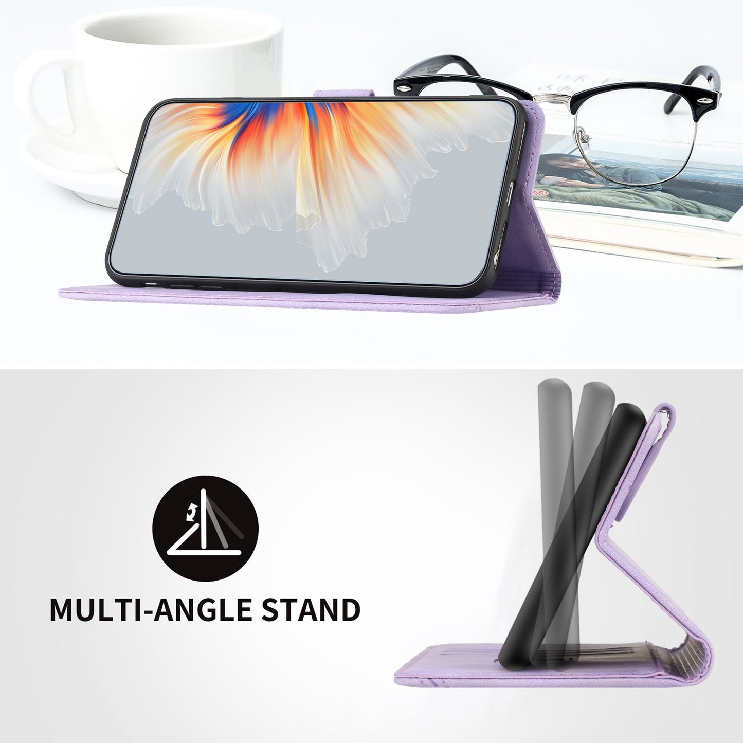For Samsung Galaxy M16 5G / Galaxy F16 5G Leather Case Wallet Stand Smile Imprinted Phone Cover with Strap - Purple