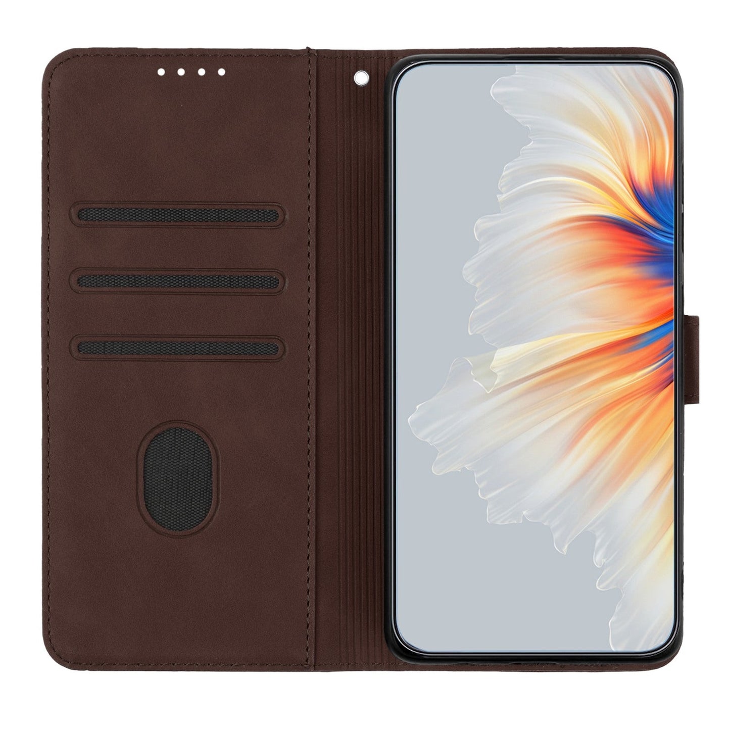 For Samsung Galaxy M16 5G / Galaxy F16 5G Leather Case Wallet Stand Smile Imprinted Phone Cover with Strap - Coffee