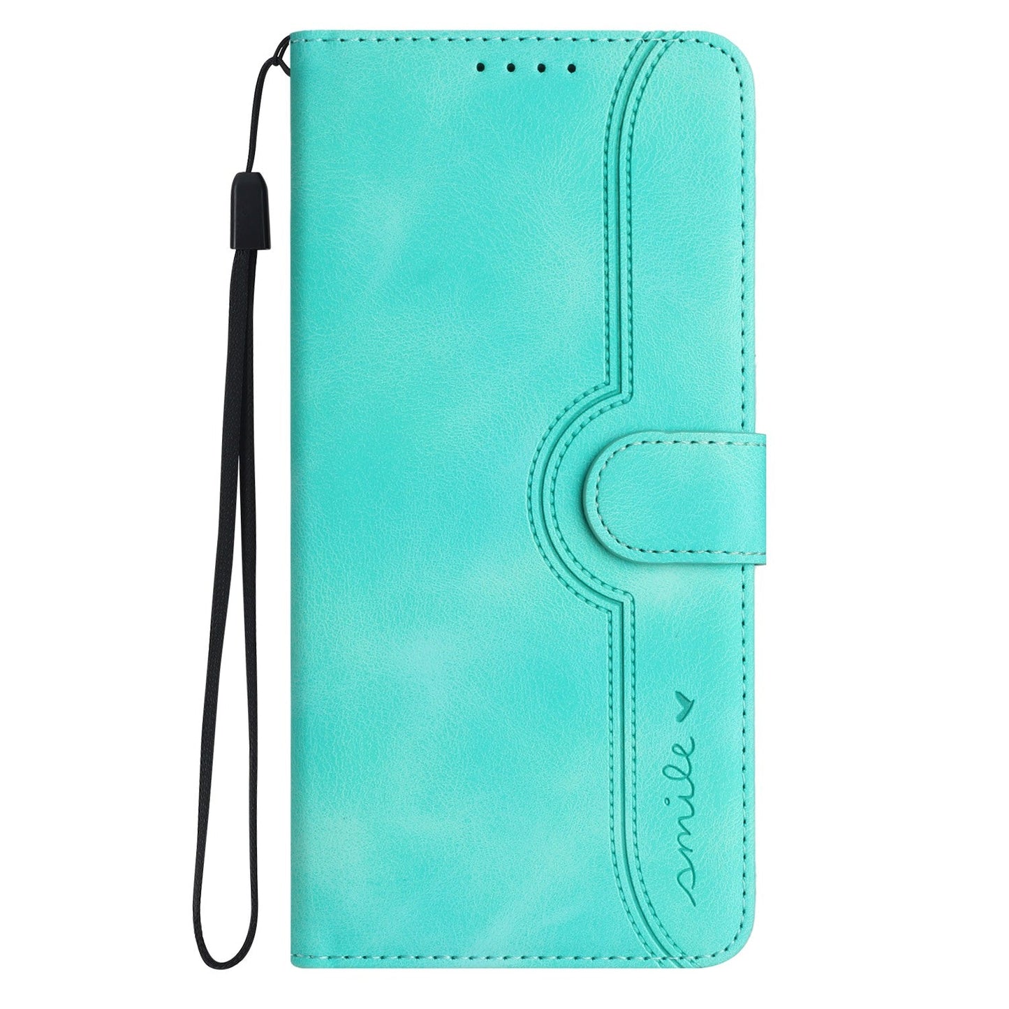 For Samsung Galaxy M16 5G / Galaxy F16 5G Leather Case Wallet Stand Smile Imprinted Phone Cover with Strap - Light Blue