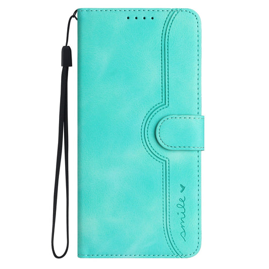 For vivo V50 Lite 5G Leather Case Wallet Stand Smile Imprinted Phone Cover with Strap - Light Blue
