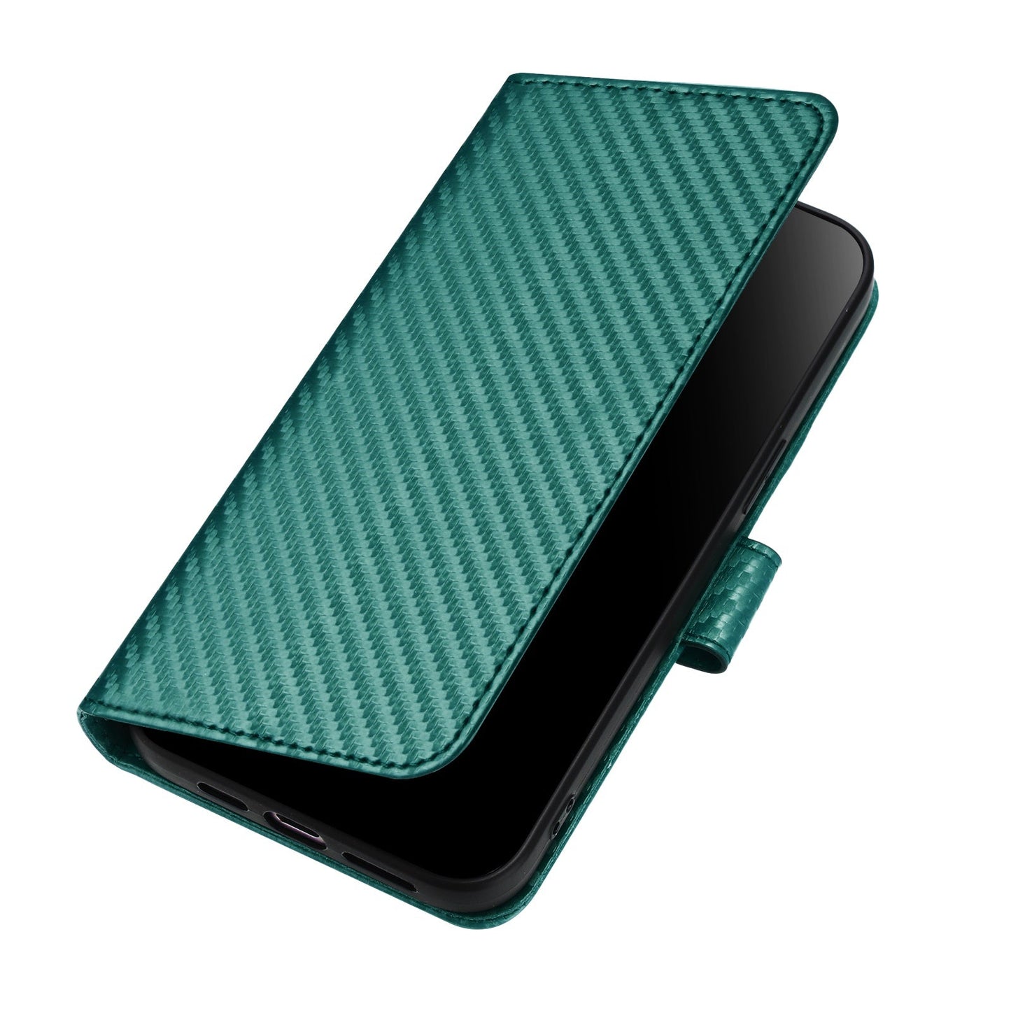 For Samsung Galaxy M06 5G / Galaxy F06 5G Wallet Case with Strap Carbon Fiber Texture Leather Mobile Cover - Blackish Green