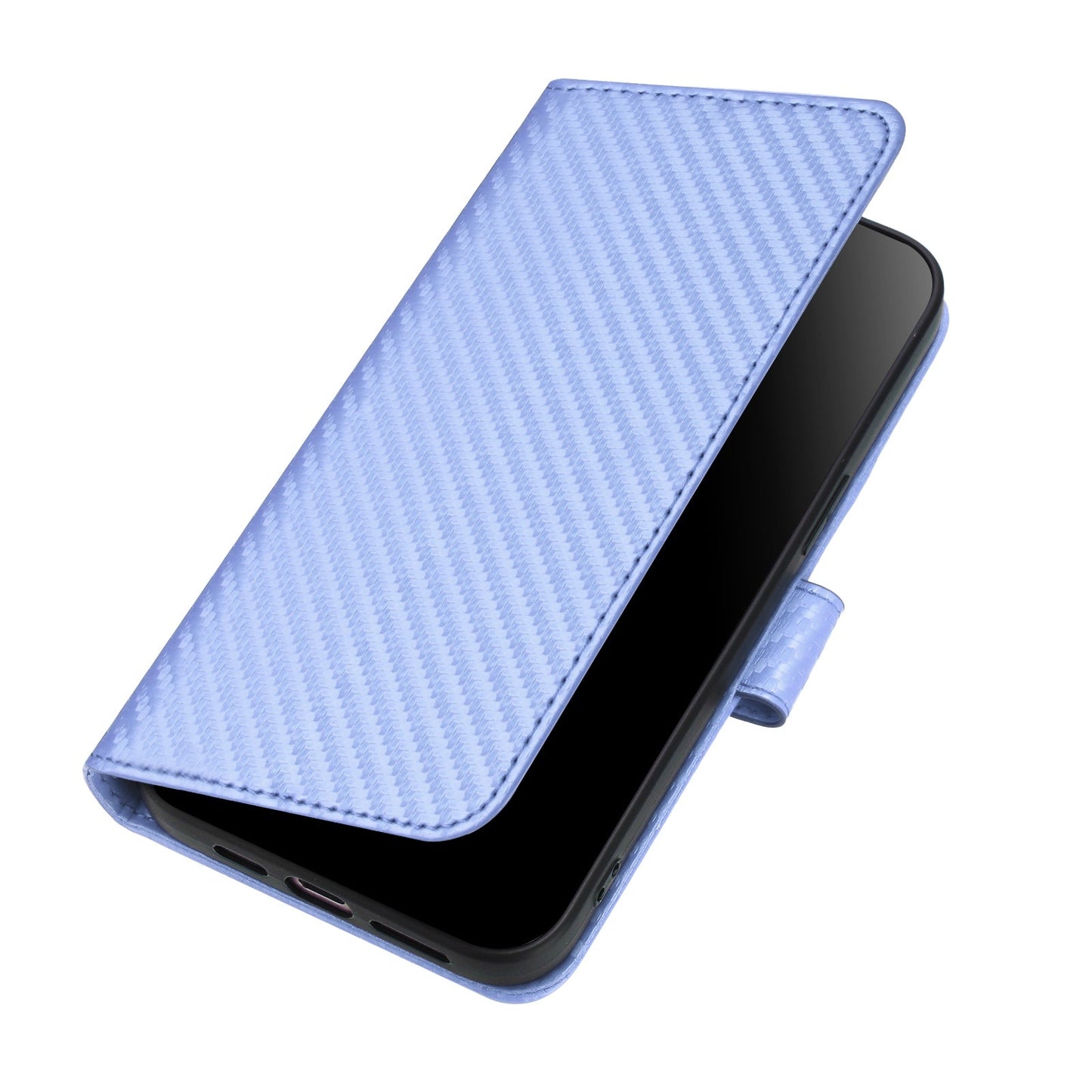 For Samsung Galaxy M06 5G / Galaxy F06 5G Wallet Case with Strap Carbon Fiber Texture Leather Mobile Cover - Purple