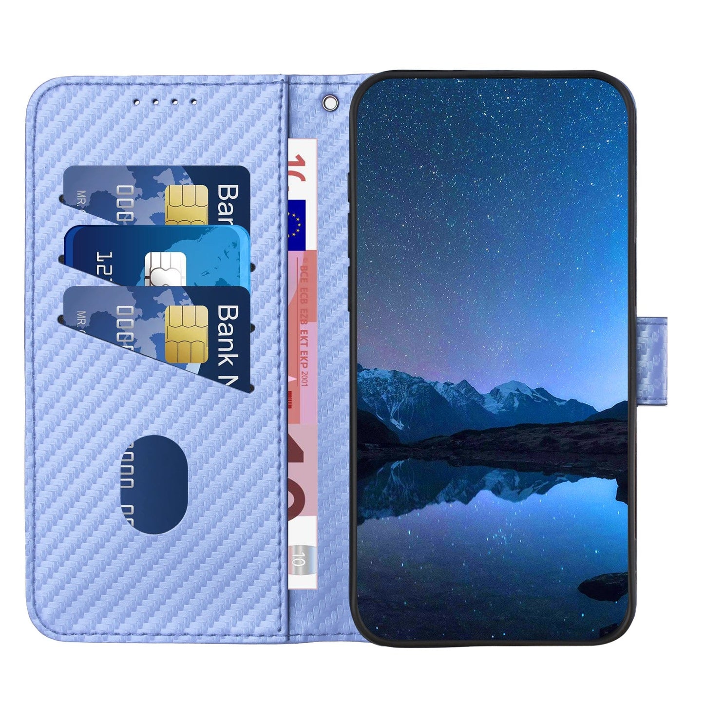 For Samsung Galaxy M06 5G / Galaxy F06 5G Wallet Case with Strap Carbon Fiber Texture Leather Mobile Cover - Purple