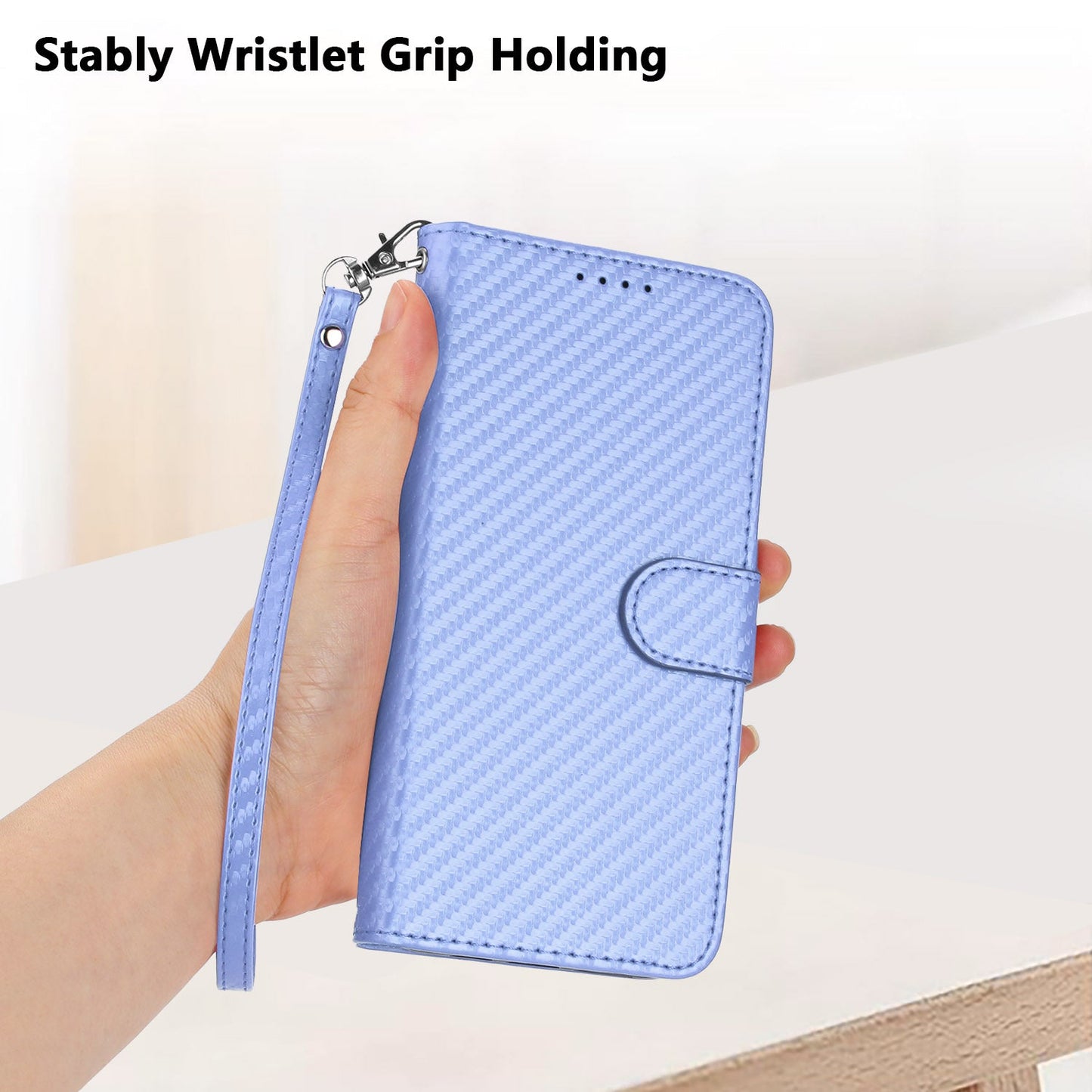 For Samsung Galaxy M06 5G / Galaxy F06 5G Wallet Case with Strap Carbon Fiber Texture Leather Mobile Cover - Purple