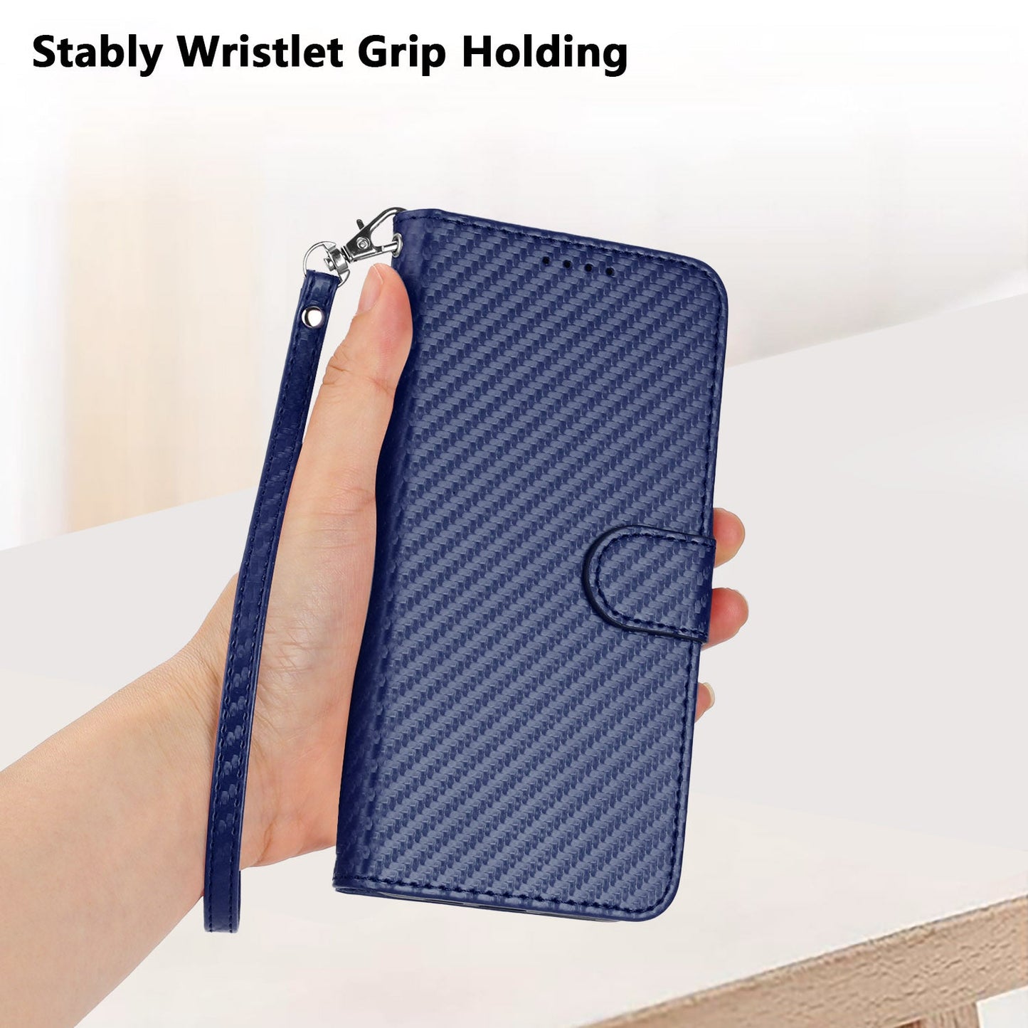 For Samsung Galaxy M16 5G / Galaxy F16 5G Wallet Case with Strap Carbon Fiber Texture Leather Mobile Cover - Royal Blue