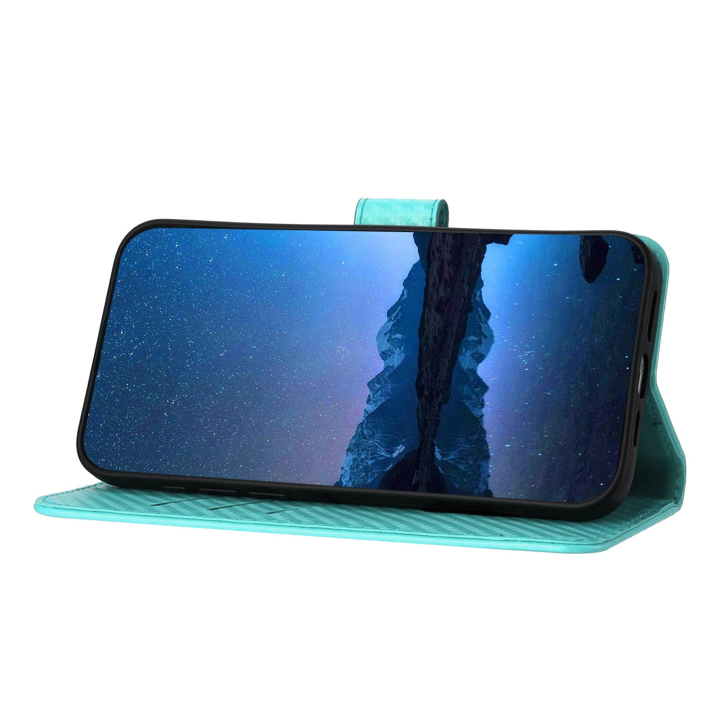 For Samsung Galaxy M16 5G / Galaxy F16 5G Wallet Case with Strap Carbon Fiber Texture Leather Mobile Cover - Light Blue