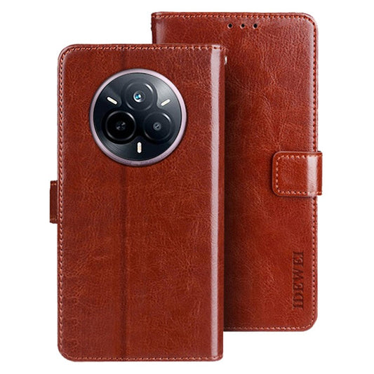 IDEWEI For Realme 14 Pro 5G Stand Case Crazy Horse Texture Leather Phone Cover - Brown