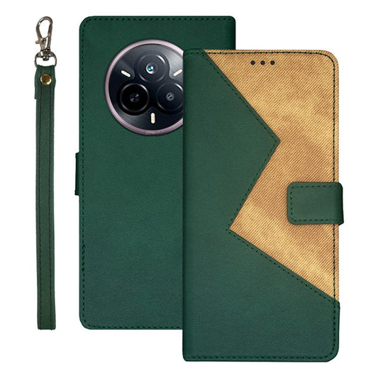 IDEWEI For Realme 14 Pro 5G Case Card Slots Splicing Color Leather Phone Cover - Green