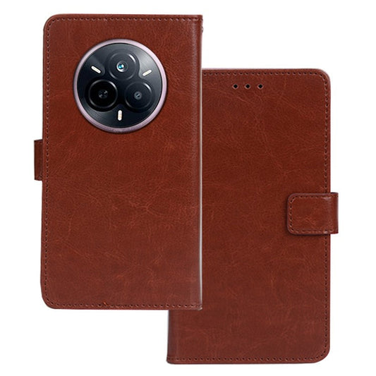 IDEWEI For Realme 14 Pro 5G Case Wallet Leather Phone Cover Crazy Horse Texture - Brown