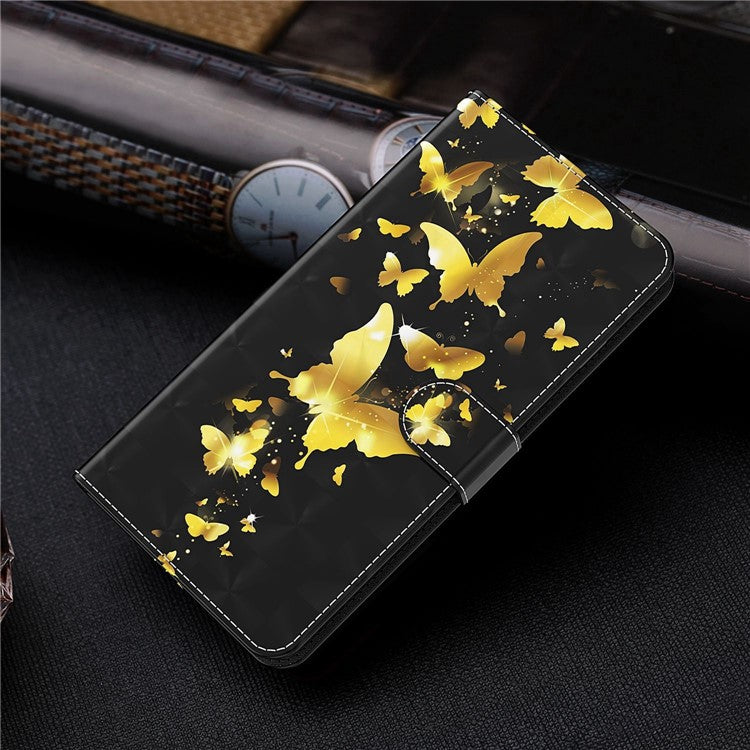 For Honor X8 4G 4G PU Leather Folio Flip Wallet Phone Case Stand Function 3D Creative Pattern Printed Design Full-Body Protective Cover with Strap -  Golden Butterflies