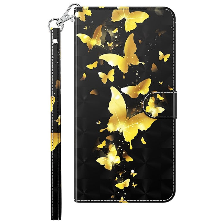 For Honor X8 4G 4G PU Leather Folio Flip Wallet Phone Case Stand Function 3D Creative Pattern Printed Design Full-Body Protective Cover with Strap -  Golden Butterflies