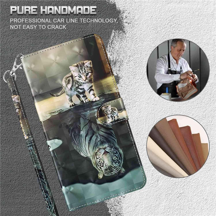 For Honor X8 4G 4G PU Leather Folio Flip Wallet Phone Case Stand Function 3D Creative Pattern Printed Design Full-Body Protective Cover with Strap -  Cat  /  Tiger