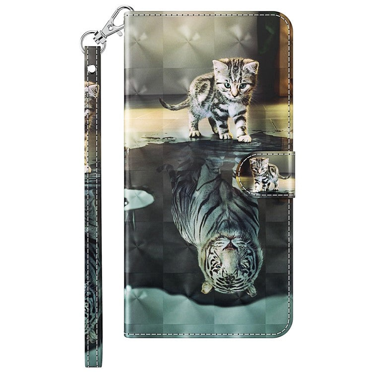 For Honor X8 4G 4G PU Leather Folio Flip Wallet Phone Case Stand Function 3D Creative Pattern Printed Design Full-Body Protective Cover with Strap -  Cat  /  Tiger
