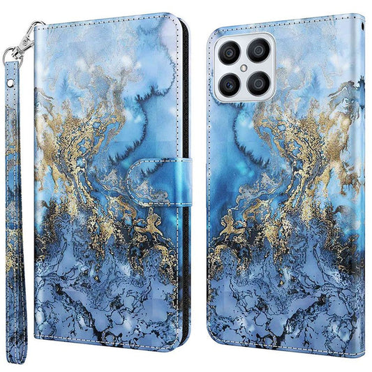 For Honor X8 4G 4G PU Leather Folio Flip Wallet Phone Case Stand Function 3D Creative Pattern Printed Design Full-Body Protective Cover with Strap -  Bauhinia Valley