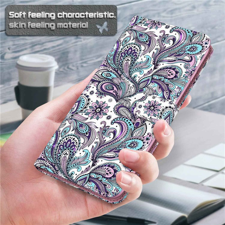 For Honor X8 4G 4G PU Leather Folio Flip Wallet Phone Case Stand Function 3D Creative Pattern Printed Design Full-Body Protective Cover with Strap -  Purple Impatiens