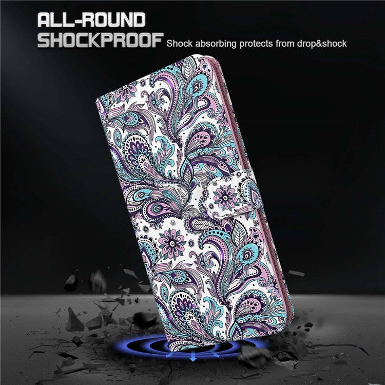 For Honor X8 4G 4G PU Leather Folio Flip Wallet Phone Case Stand Function 3D Creative Pattern Printed Design Full-Body Protective Cover with Strap -  Purple Impatiens