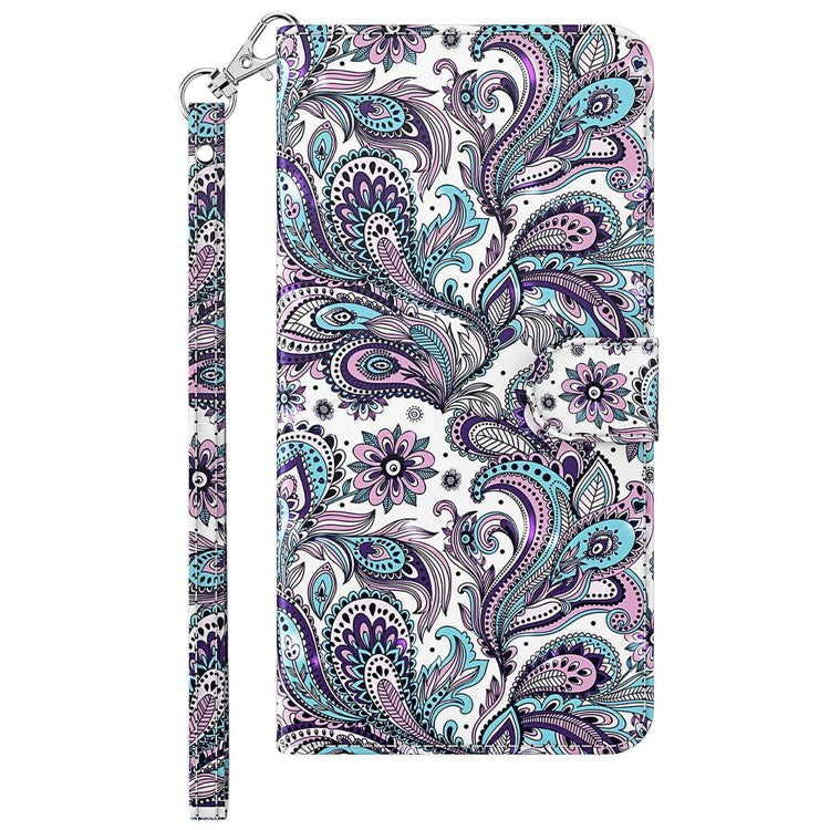 For Honor X8 4G 4G PU Leather Folio Flip Wallet Phone Case Stand Function 3D Creative Pattern Printed Design Full-Body Protective Cover with Strap -  Purple Impatiens