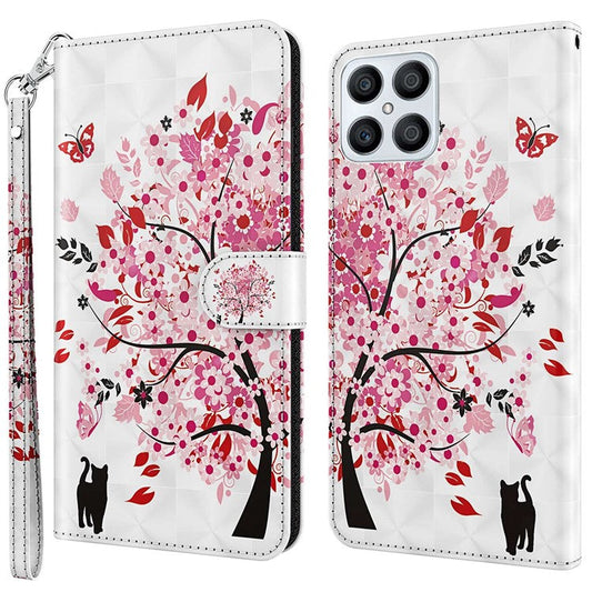 For Honor X8 4G 4G PU Leather Folio Flip Wallet Phone Case Stand Function 3D Creative Pattern Printed Design Full-Body Protective Cover with Strap -  Wish Tree