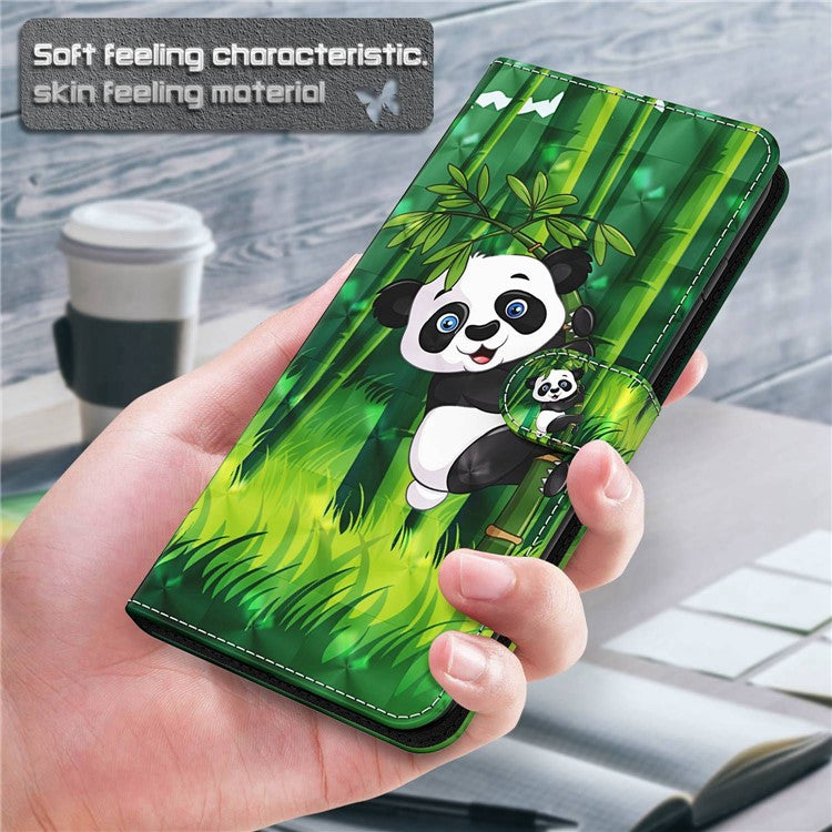 For Honor X8 4G 4G PU Leather Folio Flip Wallet Phone Case Stand Function 3D Creative Pattern Printed Design Full-Body Protective Cover with Strap -  Panda Climbing
