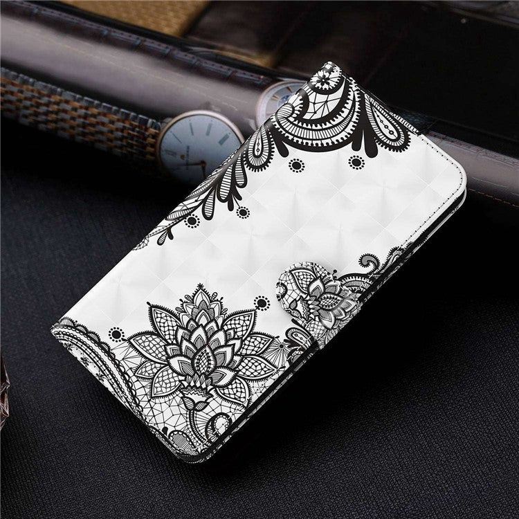 For Honor X8 4G 4G PU Leather Folio Flip Wallet Phone Case Stand Function 3D Creative Pattern Printed Design Full-Body Protective Cover with Strap -  Lace Flower
