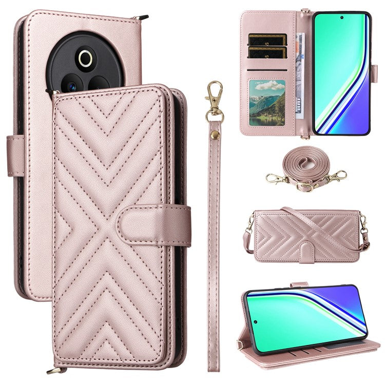 For Realme P3 Pro 5G Case with Shoulder Strap Wallet Leather Phone Cover - Pink