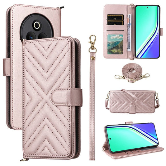 For Realme P3 Pro 5G Case with Shoulder Strap Wallet Leather Phone Cover - Pink